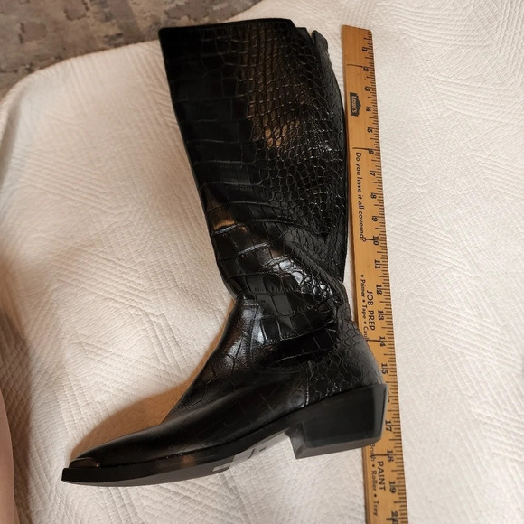 Sigerson Morrison Jaden Black Croc Leather Tall Boots Size 37.5 New - Picture 13 of 16